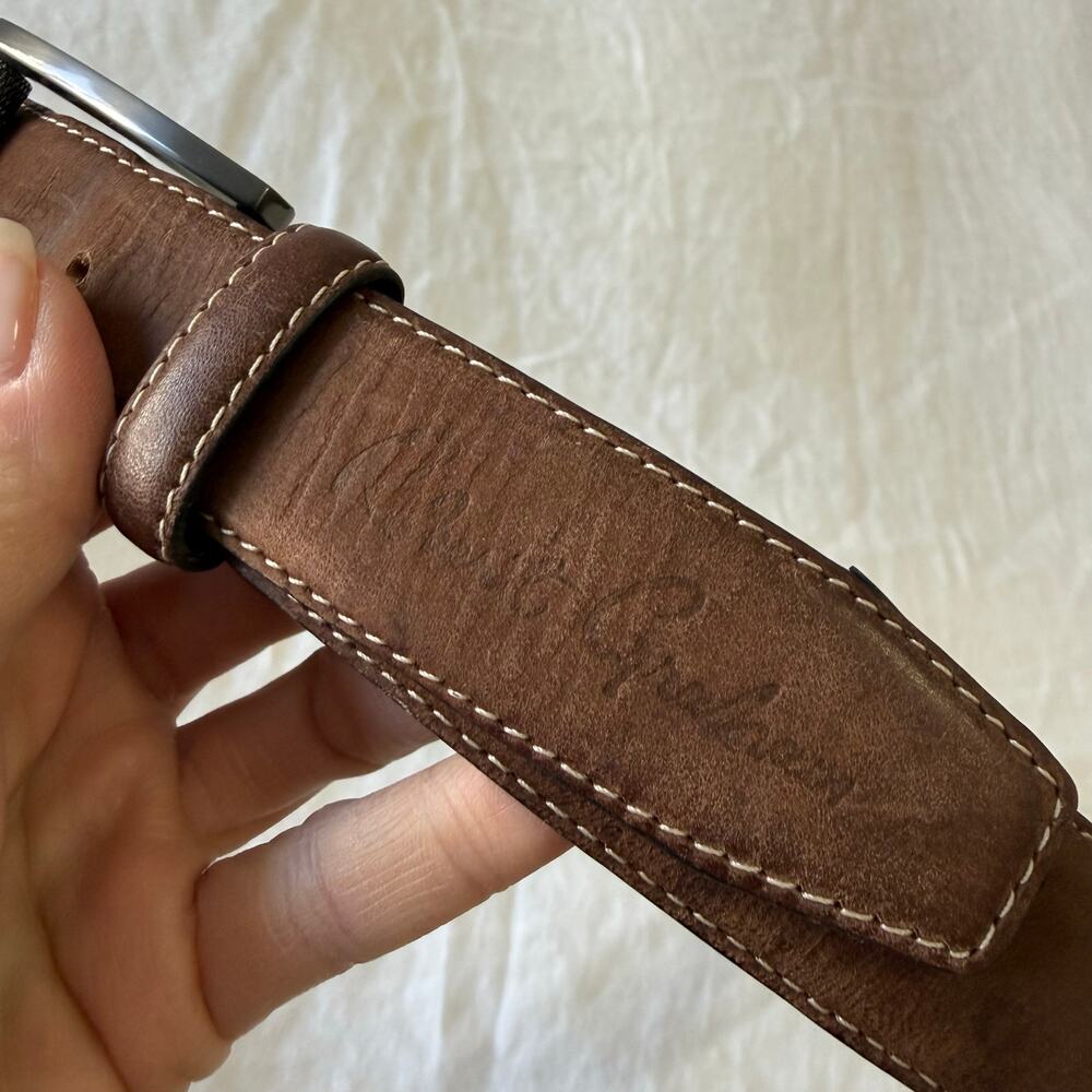 Robert Graham | Men’s 38 | Brown Leather Ripaso Belt | Distressed Contemporary - Picture 3 of 11